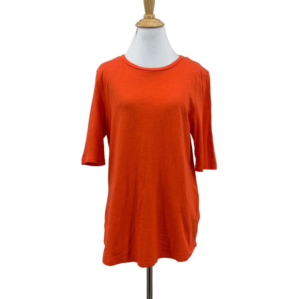Eileen Fisher Organic Tee Womens S Small Solid Orange Mid Sleeve Stretch Shirt